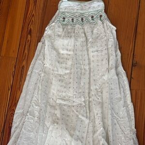 Pink Chicken White Maxi Skirt with Embroidery